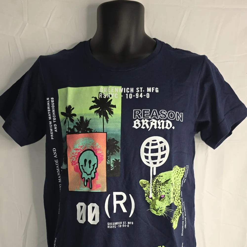 Reason Brand Graphic T-Shirt Navy NWT Boys Size Small CK-3235